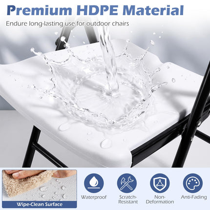Dreamade Folding Plastic Chairs 4 Pack w/HDPE Backrest & Seat, White | Stackable Portable Seating w/ Steel Frame