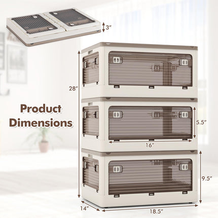 Dreamade Storage Bins with Lids and Hidden Wheels, 3/6 Pack Stackable Collapsible Storage Boxes with 5 Opening Doors