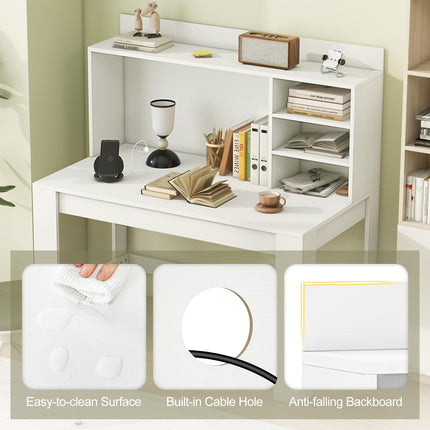 Dreamade Computer Desk with Hutch, Modern Home Office Desk with Power Outlets, Storage Shelves & Cable Hole
