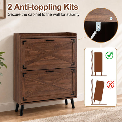 Dreamade Freestanding Slim Farmhouse Shoe Storage Cabinet with 2 Flip Drawers