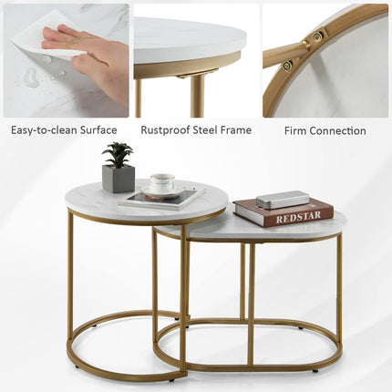 Dreamade Modern Nesting Coffee Table Set of 2, Accent Marble Look Stacking Side Table for Living Room Bedroom