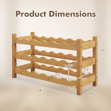 Dreamade Bamboo Wine Rack, 3 Tier 18 Bottle Wine Storage Cabinet Shelf, Small Wine Rack Bottle Organizer Freestanding Counter