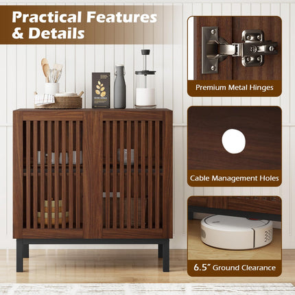 Dreamade Sideboard Buffet Cabinet | 32" Farmhouse Coffee Bar with Slatted Doors