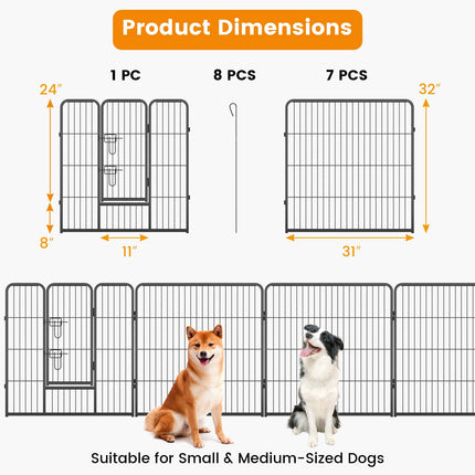 Dreamade Dog Playpen Outdoor 32" H - 8/16 Panels Metal Pet Fence for Medium Dogs, Heavy Duty Dog Pen Exercise Fence with Door