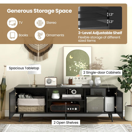 Dreamade TV Stand with Power Outlet for TVs up to 60'', Entertainment Center with Cable Hole, Cabinets