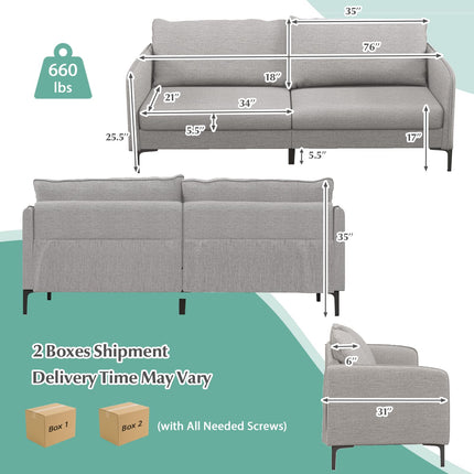 Dreamade Upholstered Sofa Couch, 76" Modern Grey Loveseat