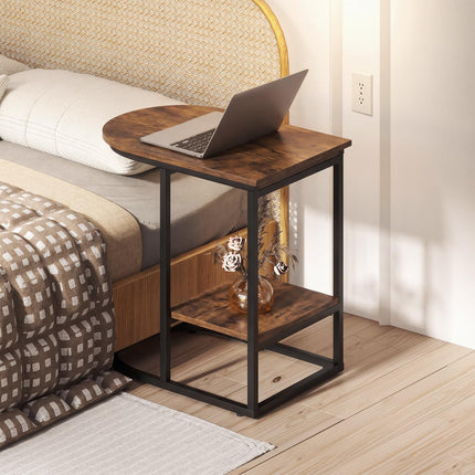 Dreamade C Shaped End Table with Industrial Wood Tabletop (1/2)