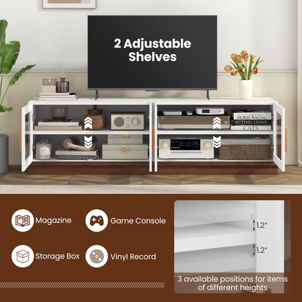 Dreamade Large TV Stand for TVs up to 75”, Entertainment Center with 4 Tempered Glass Doors
