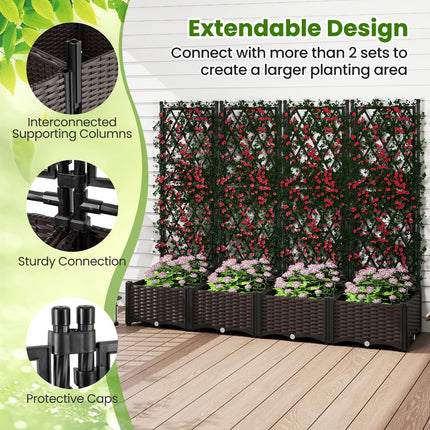 Dreamade Raised Garden Bed with Lattice Trellis Self-Watering Planter Box（32"LX16"WX50"H）