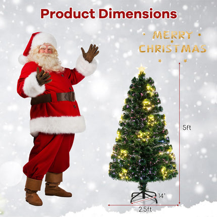 Dreamade 5ft Pre-Lit Fiber Optic Christmas Tree, Artificial Lighted Xmas Tree with 24 Warm-White Shape-Adjustable Star String Lights