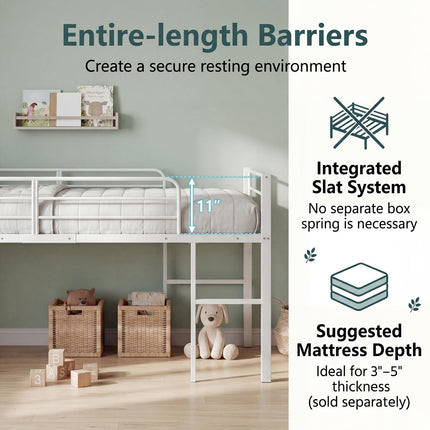 Dreamade Twin Low Loft Bed | Metal Bed Frame with 21.5" H Under-Bed Space