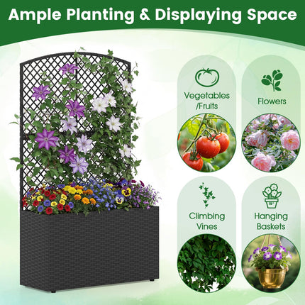 Dreamade 49 inch Tall PE Rattan Raised Garden Bed with Trellis