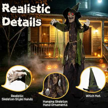 DREAMADE Animatronic Halloween Witch w/Glowing Red Eyes & Spooky Sounds