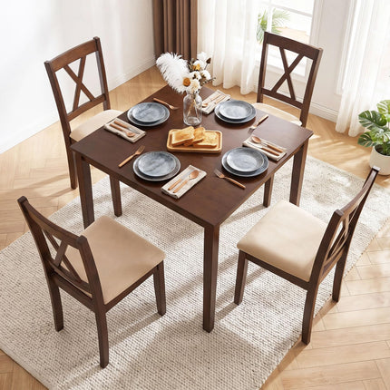Dreamade 35.5" Square Kitchen Table with Solid Rubber Wood Legs for 4