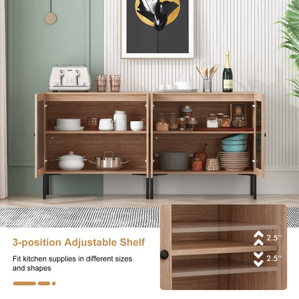 Dreamade Buffet Cabinet, Wood Sideboard Storage Cabinet with Rattan Door, 3-Position Adjustable Shelf