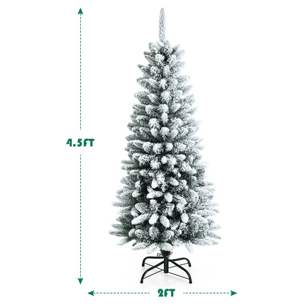 Dreamade Snow Flocked Pencil Christmas Tree, Hinged Artificial Slim Xmas Tree - DreamadeUS