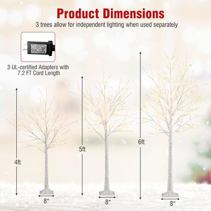Dreamade 4/5/6 FT Pre-Lit Artificial Christmas Trees with 216 Warm White LEDs ( Set of 3 )