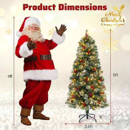 Dreamade 5ft Pre-Lit Artificial Christmas Tree, Hinged Xmas Tree with 453 PVC & Pine Needles