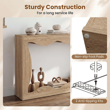 Dreamade 63" Farmhouse Console Table | 2-Tier Wavy Entryway Table with Built-in Storage Space