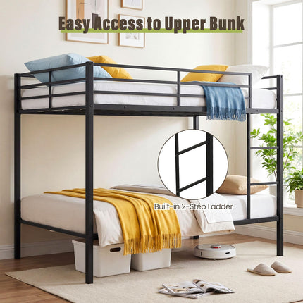 Dreamade Heavy-Duty Metal Bunk Bed Full Over Full with Ladder & Full Length Safety Guardrail