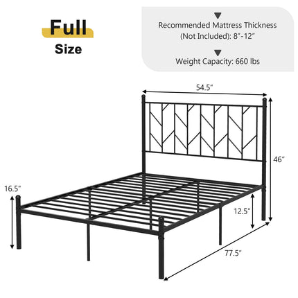 Dreamade Queen/Full/Twin Size Metal Bed Frame with Victorian Style Headboard