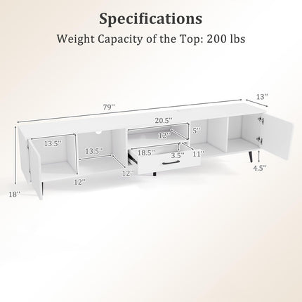 Dreamade 79" White TV Stand with Power Outlets