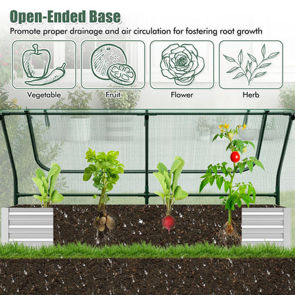 Dreamade Galvanized Steel Raised Garden Bed with Mini Greenhouse, Outdoor Metal Planter Box Kit with Large Roll-up Cover