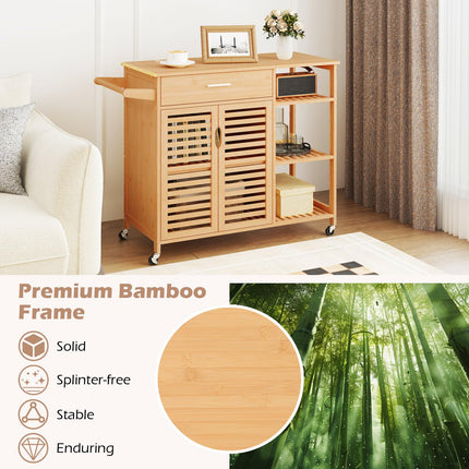 Dreamade Bamboo Kitchen Island Cart with Drawer and Storage Cabinet