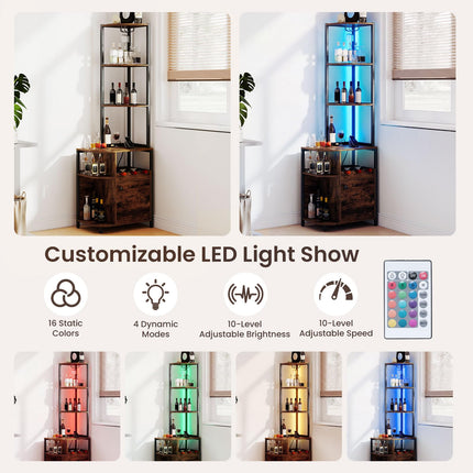 Dreamade Corner Bar Cabinet w/Power Outlets