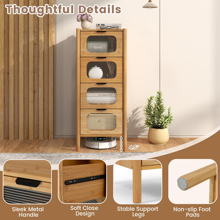 Dreamade 4 Drawer Storage Cabinet with Fluted Tempered Glass Drawers
