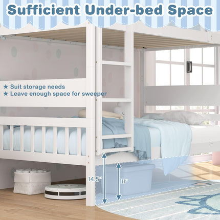 Dreamade Wood Bunk Bed Twin Over Twin, Solid Wood Bunk Bed Frame with Ladder & Safety Guardrails