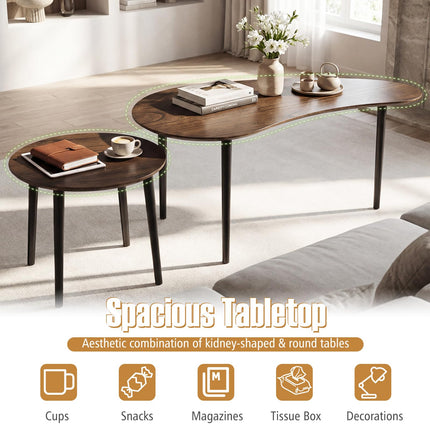 Dreamade Nesting Tables Set of 2 | Mid Century Modern Coffee Tables with Solid Wood Support Legs