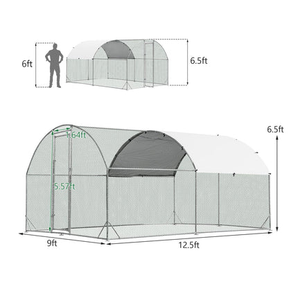 Dreamade Metal Chicken Coop, Galvanized Walk-in Chicken Run with Waterproof PE Cover, Dome