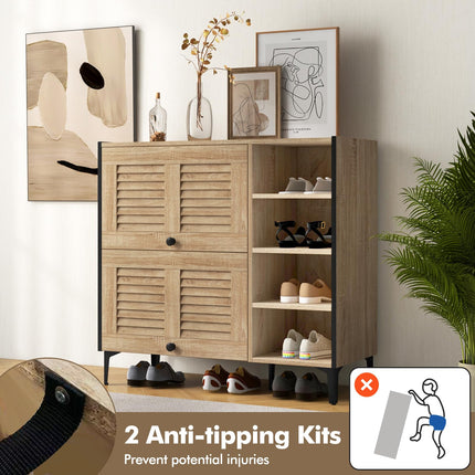 Dreamade Shoe Cabinet with Flip & Slide Doors, Shoe Storage Cabinet with Adjustable Cube Shelves(Louvered Doors)