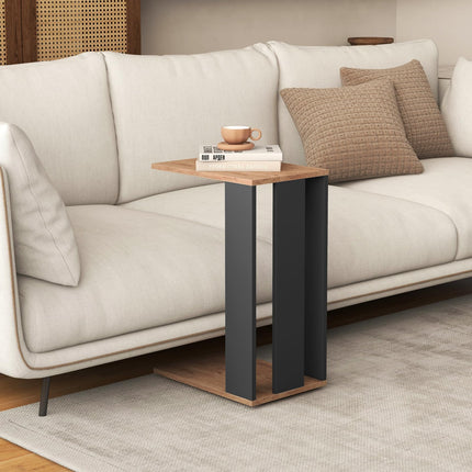 Dreamade C Shaped End Table, 2-Tier Sofa Side Table with Universal Wheels & Storage Shelf