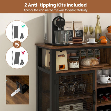 Dreamade Coffee Bar Cabinet for Liquor and Glasses, 55” Buffet Sideboard with 8-Bottle Wine Racks, 6 Rows of Wine Glass Holders