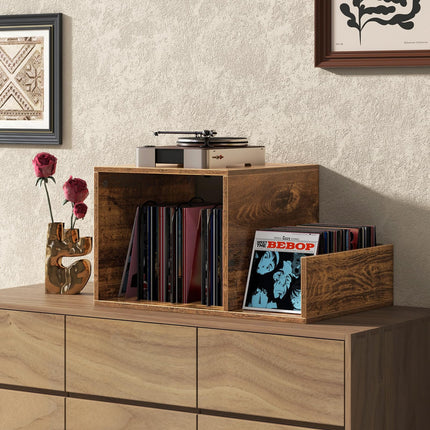 Dreamade Record Player Stand with Charging Station, Turntable Stand with Vinyl Divider & Display Shelf