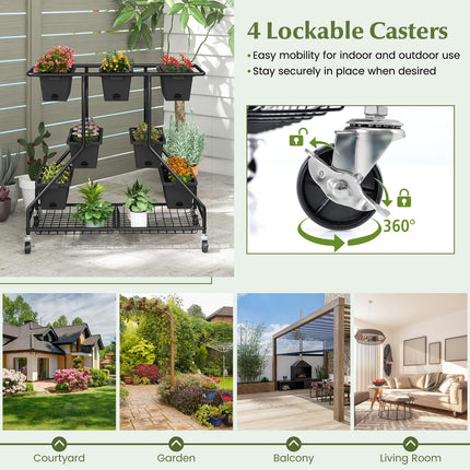 Dreamade Rolling Raised Garden Bed w/ 7 Planter Boxes, Storage Baskets, Drainage Holes