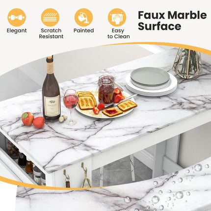 Dreamade Bar Table, 47” Counter Height Dining Table with 7 Hanging Hooks, Compartment, Cabinet & Adjustable Shelf