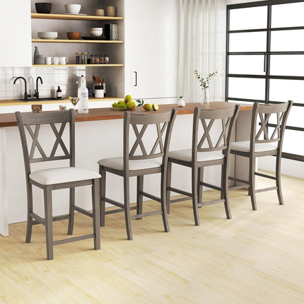 Dreamade Wood Bar Stools Set of 2/4, 24" Counter Height Bar Stools w/Cross Back & Linen Fabric Upholstered Seat