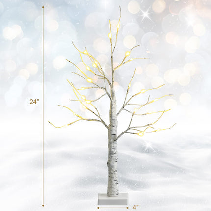 Dreamade 2FT Lighted Birch Tree, Artificial Small Tree White Christmas Tree - DreamadeUS