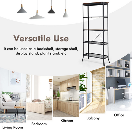 Dreamade Industrial Bookshelf, 5-Tier Vintage Bookcase