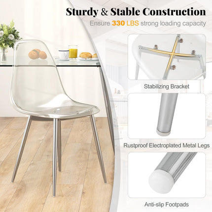 Dreamade Clear Dining Chairs Set of 4, Kitchen Chairs w/Transparent Seat & Curved Back