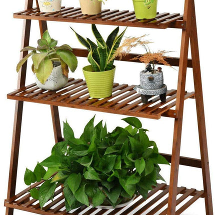 Dreamade 3 Tier Folding Storage Shelf, Bamboo Ladder Plant Stand