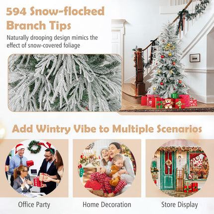 Dreamade 6FT / 7FT / 8FT Pre-Lit Snow Flocked Christmas Tree with PE & PVC Mixed Branch Tips