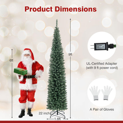 Dreamade 5ft Pre-Lit Pencil Christmas Tree, Artificial Slim Xmas Tree with 150 Warm-White LED Lights