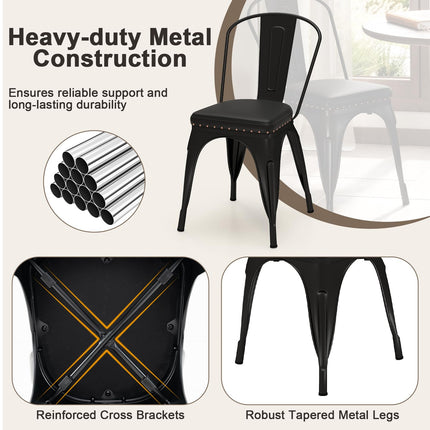 Dreamade Metal Dining Chairs Set of 4 with Detachable Backrest & PU Leather Padded Seat
