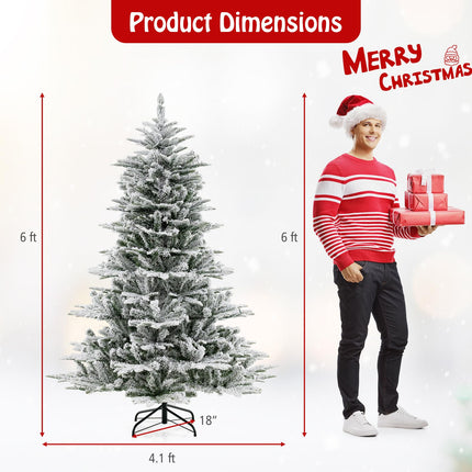 Dreamade 6/7/8 ft Pre-Lit Snow Flocked Christmas Tree, Artificial Hinged Xmas Tree with 661/1119/1447 PVC & PE Tips
