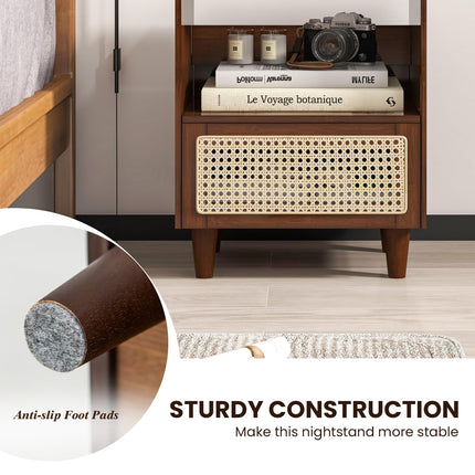 Dreamade Rattan Nightstand with Drawer