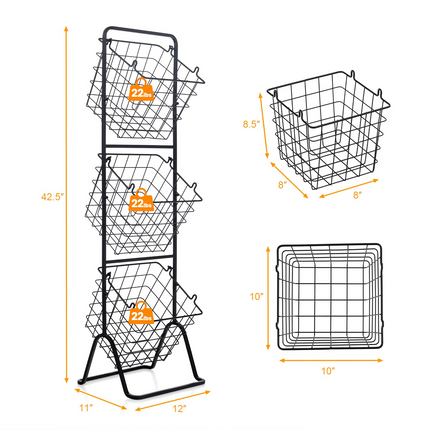 Dreamade 3-Tier Wire Basket Stand